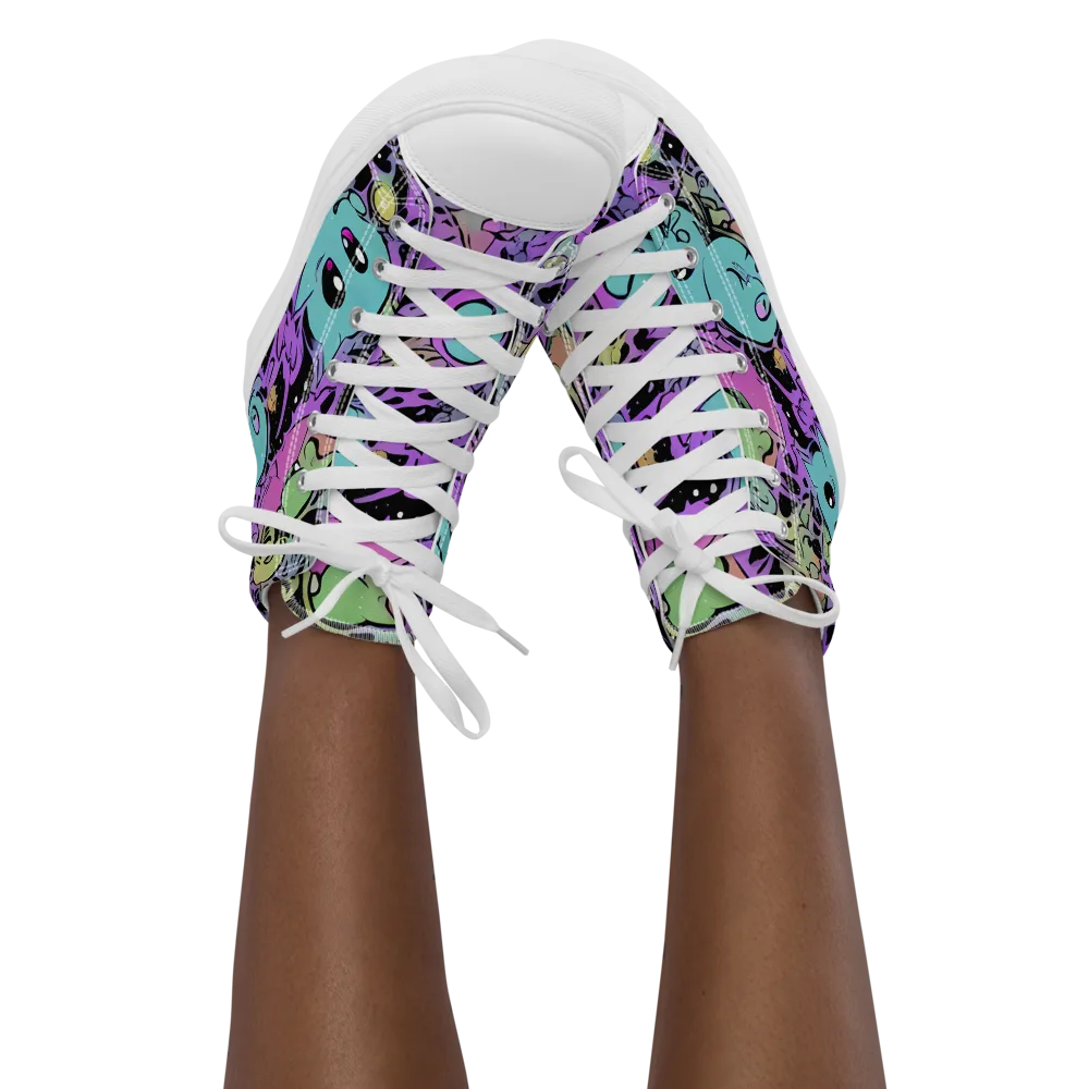 Neon Dreamlings on Women's High Top Canvas Shoes — Front