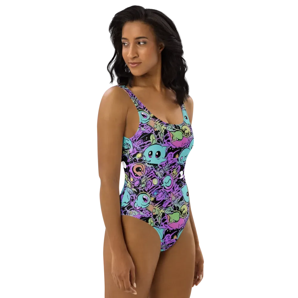 Neon Dreamlings on One-Piece Swimsuit — Right