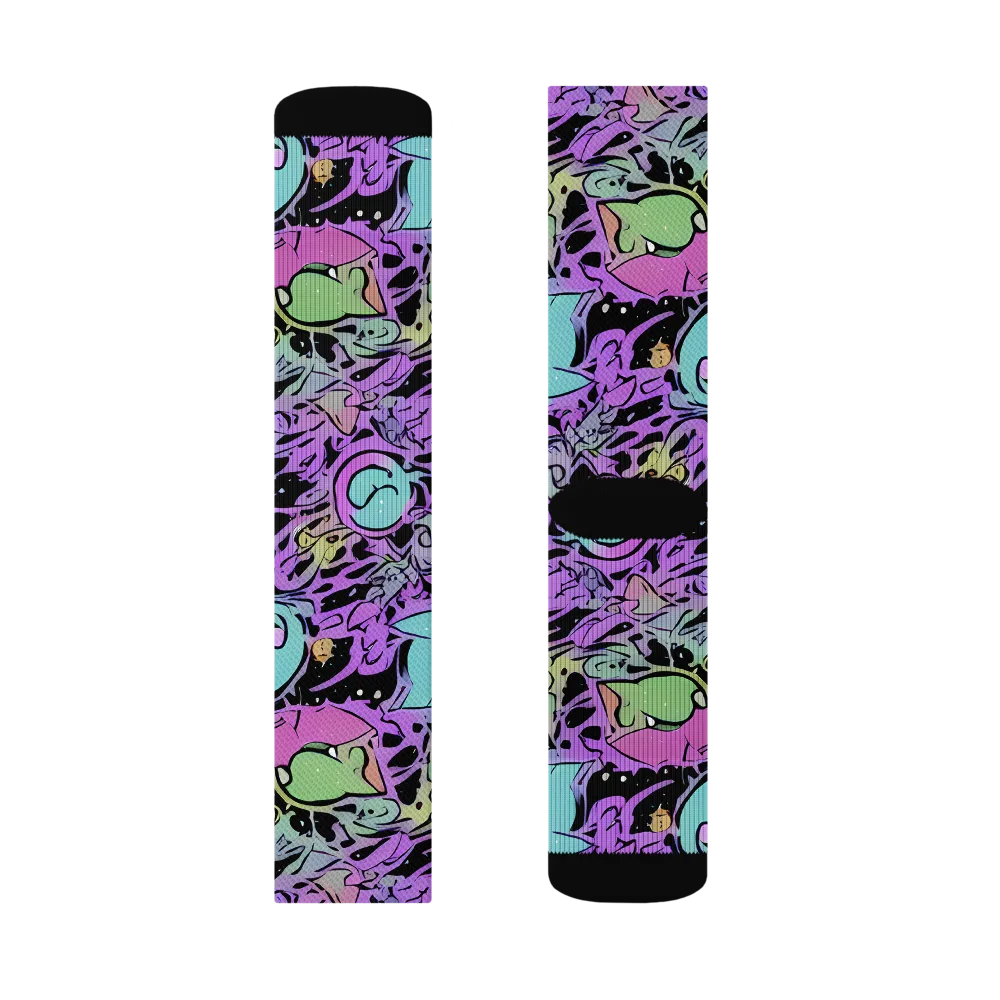 Neon Dreamlings on Socks — Right Sock