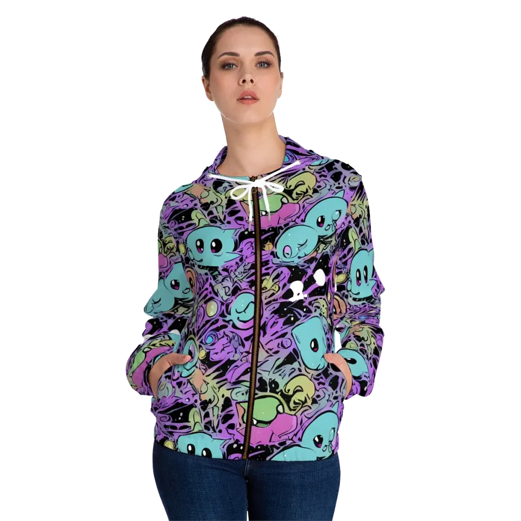 Neon Dreamlings on Women's Full-Zip Hoodie — Front On Person