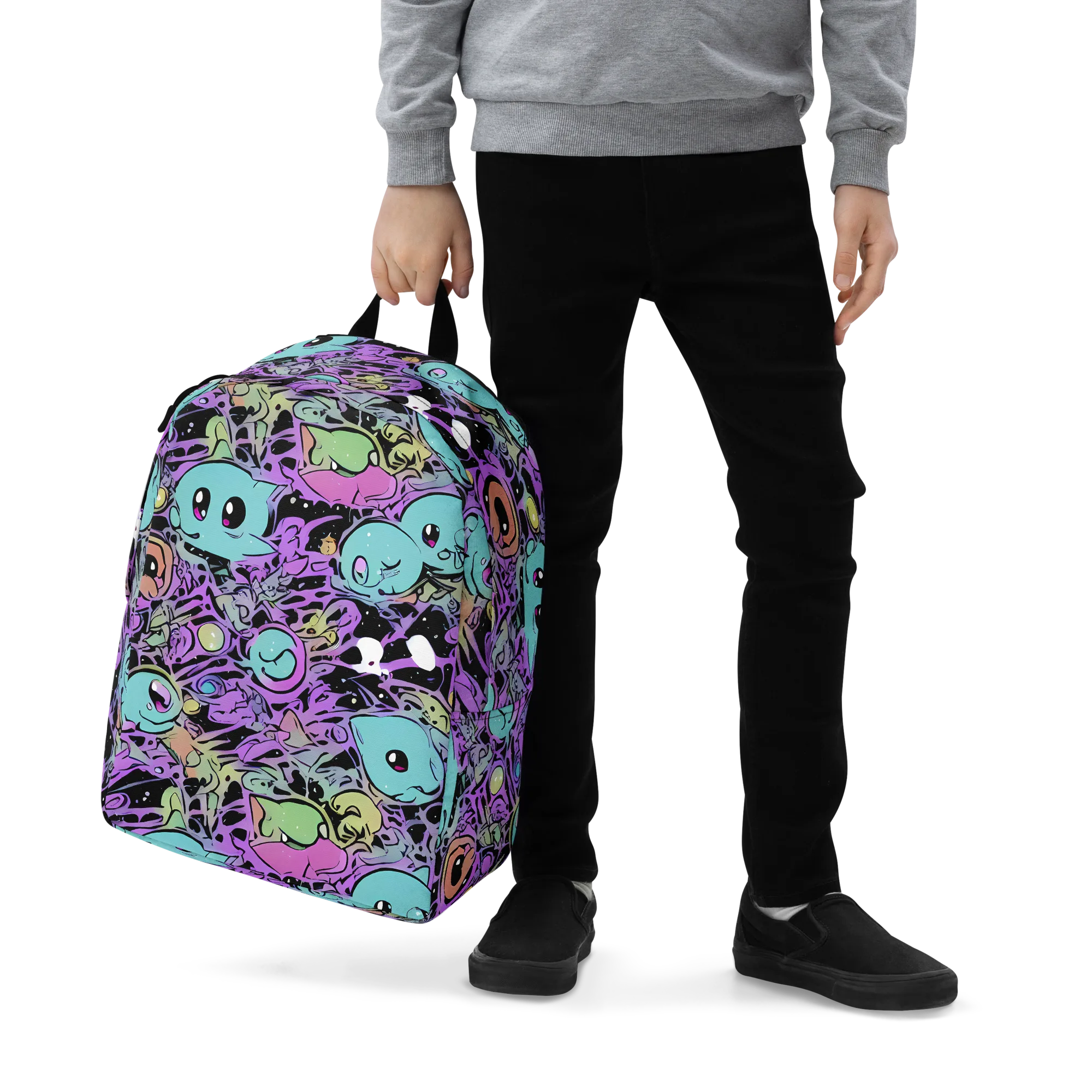 Neon Dreamlings on Minimalist Backpack — Zoomed-in
