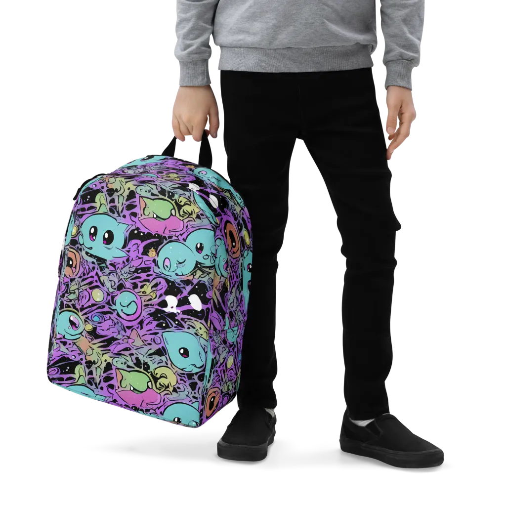 Neon Dreamlings on Minimalist Backpack — Zoomed-in
