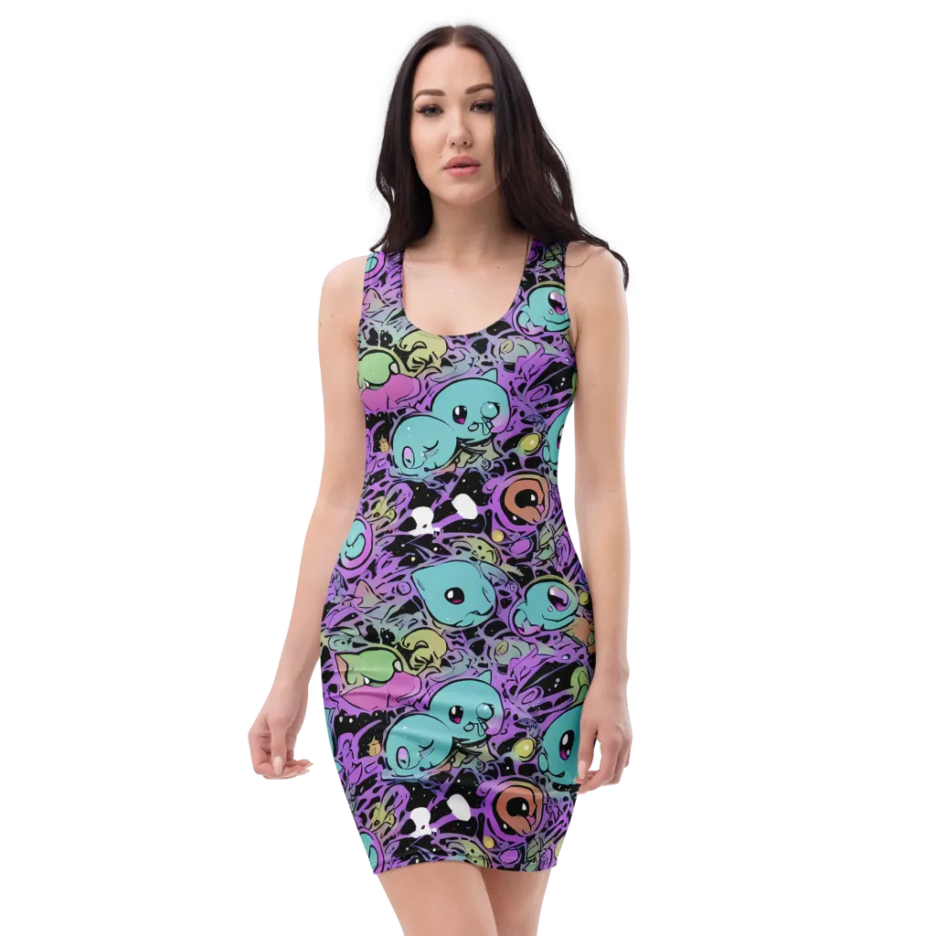 Neon Dreamlings on Bodycon Dress — Front