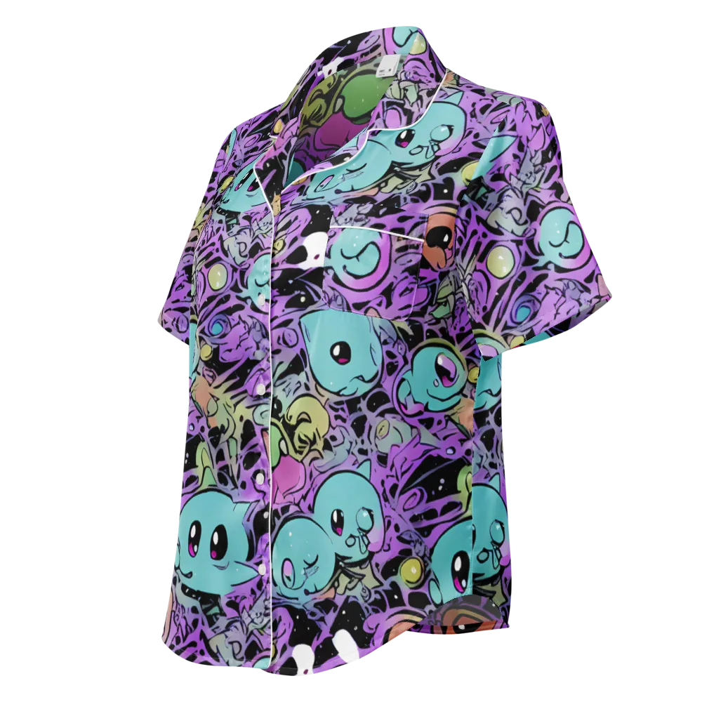 Neon Dreamlings on Women's Short Sleeve Pajama Top — Left Front