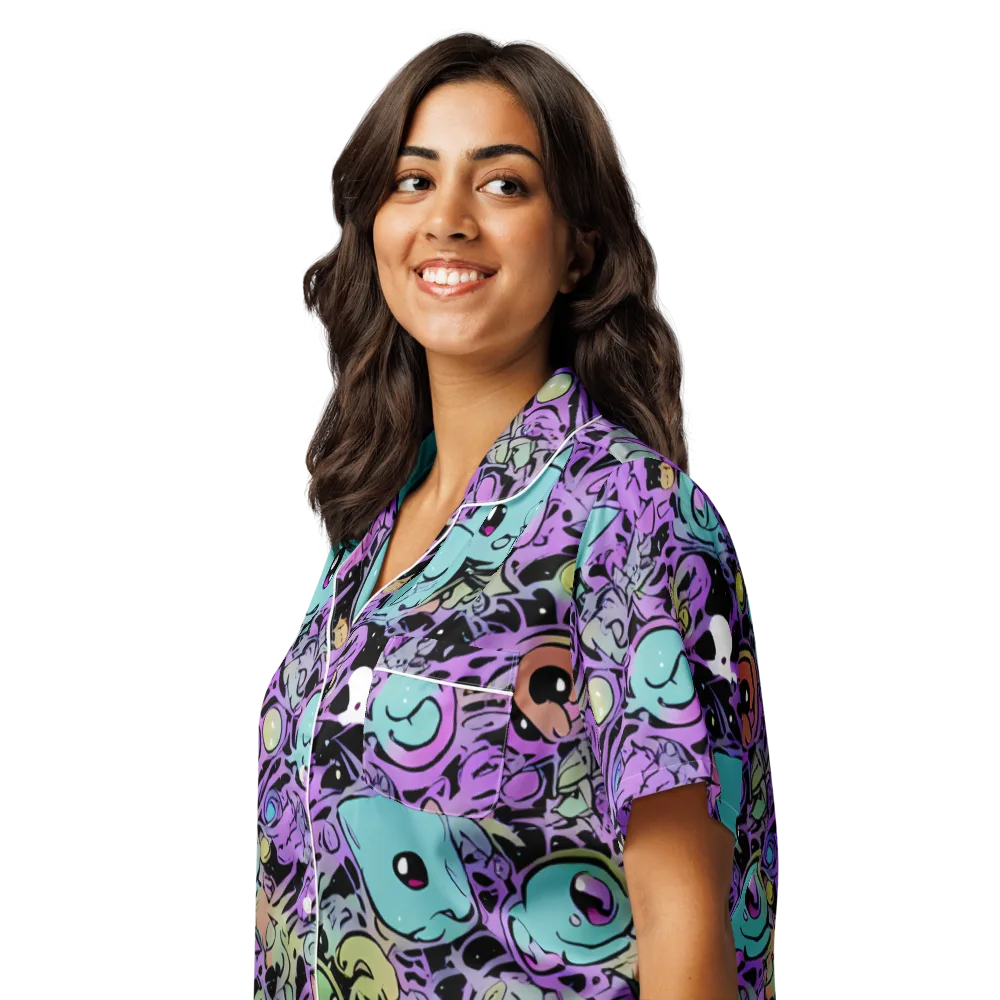 Neon Dreamlings on Women's Short Sleeve Pajama Top — Left Front