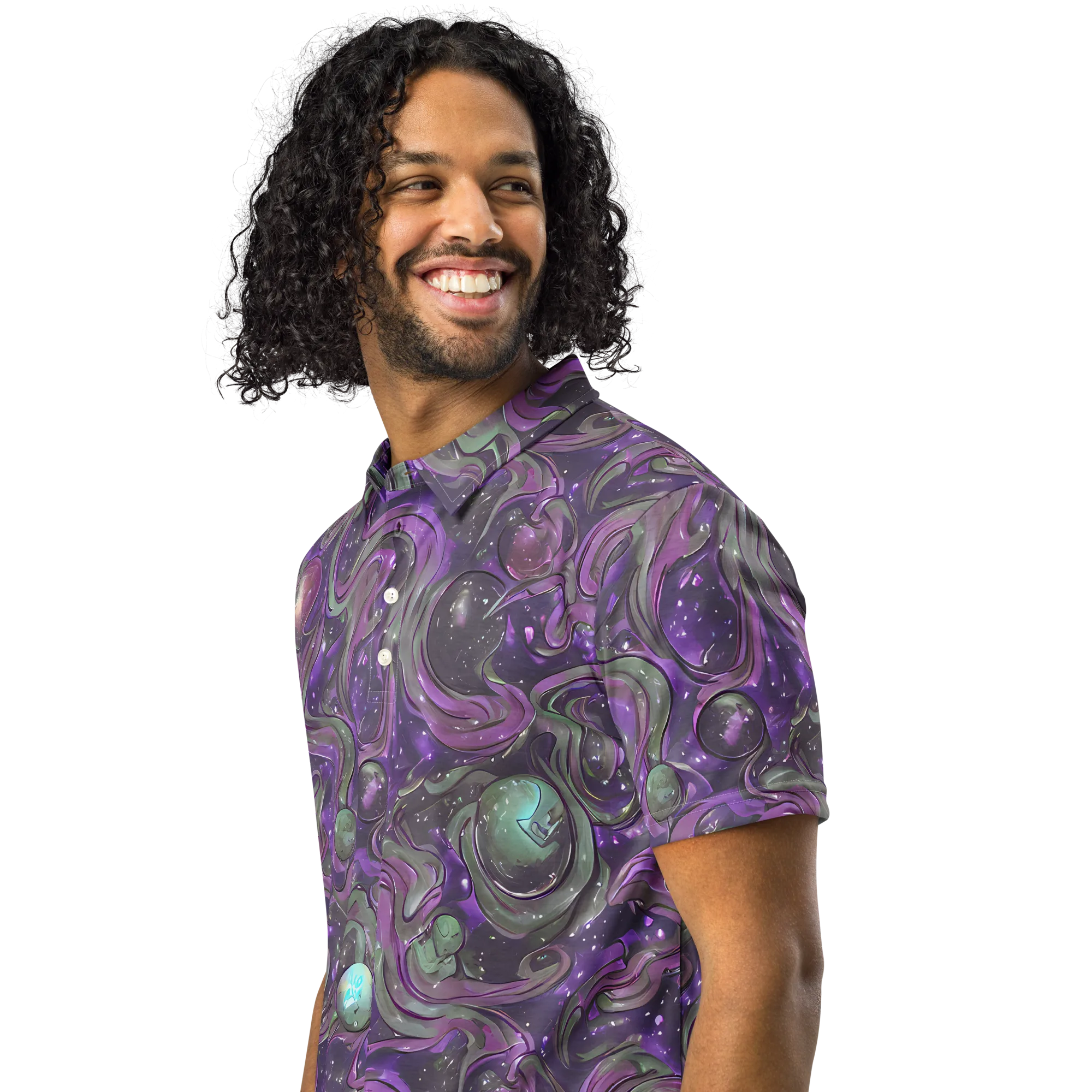 Amethyst Orbit on Men's Slim Fit Polo Shirt — Left Front