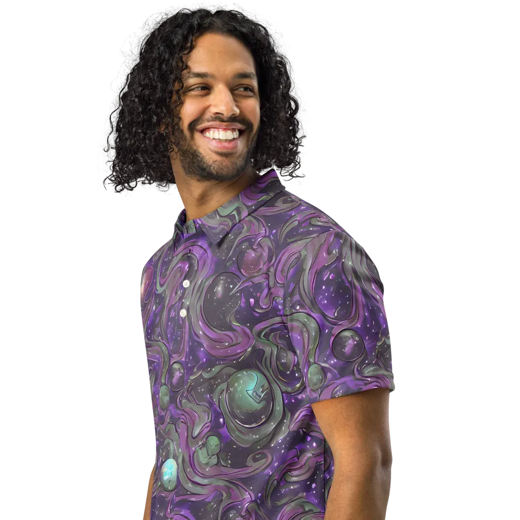 Amethyst Orbit on Men's Slim Fit Polo Shirt — Left Front