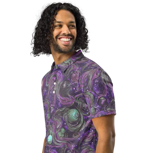 Amethyst Orbit on a Men's Slim Fit Polo Shirt