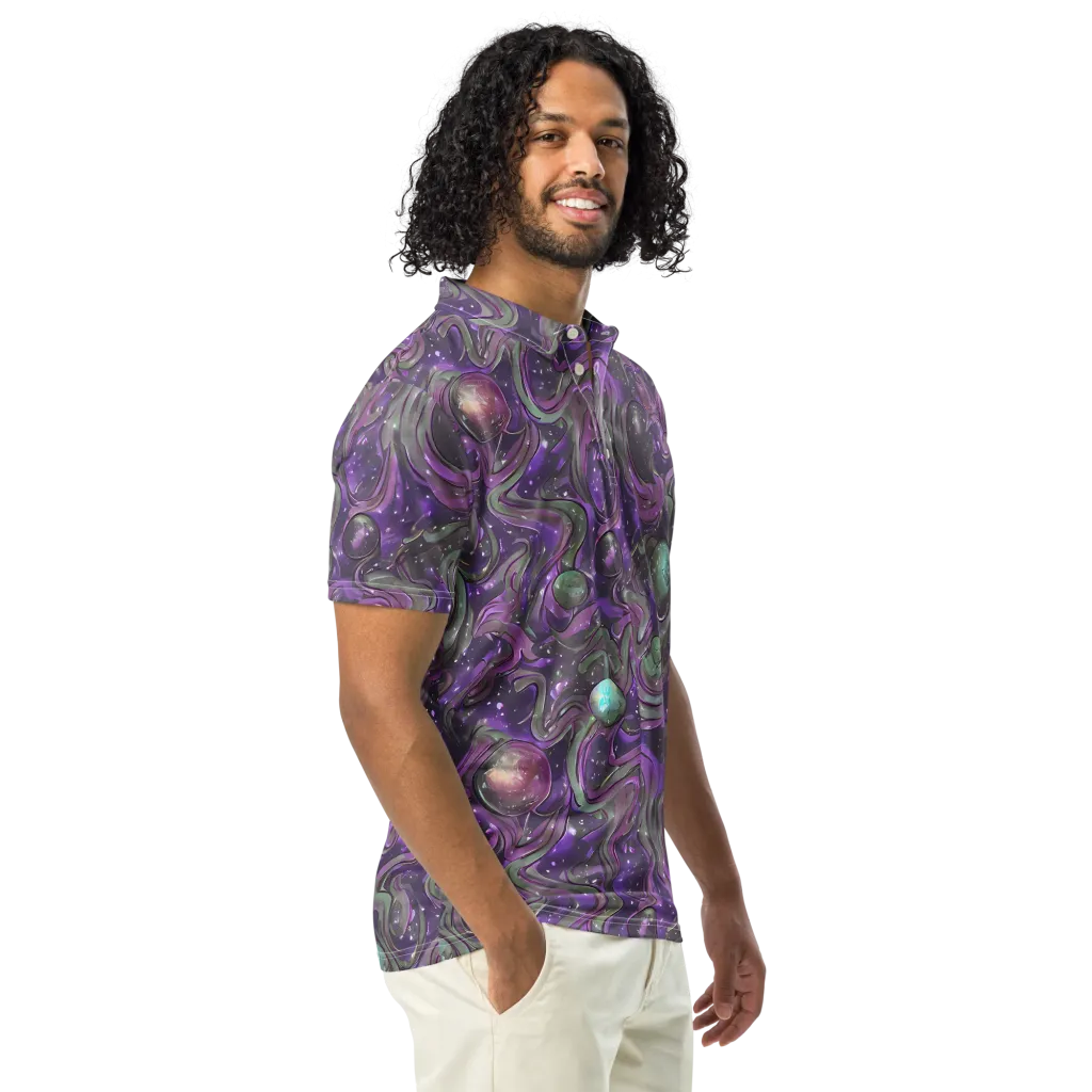 Amethyst Orbit on Men's Slim Fit Polo Shirt — Right Front