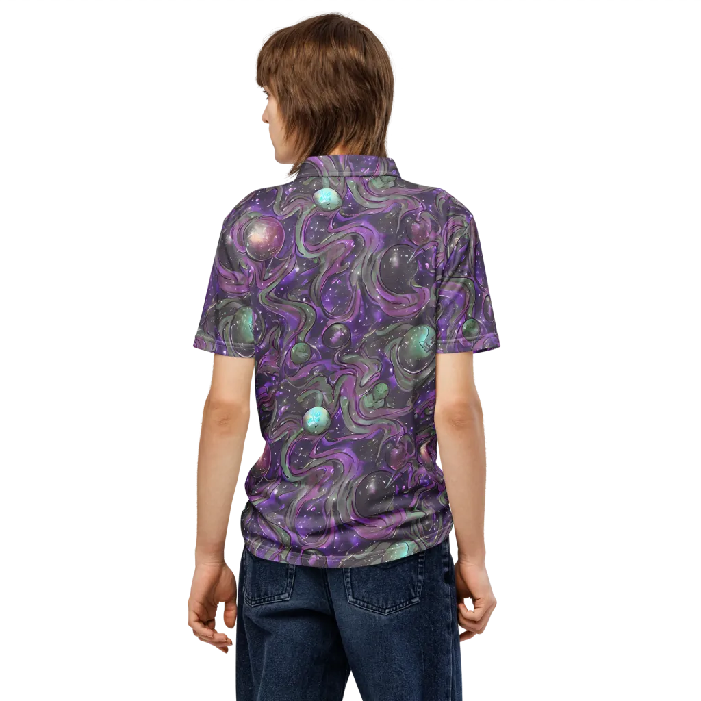 Amethyst Orbit on Men's Slim Fit Polo Shirt — Back