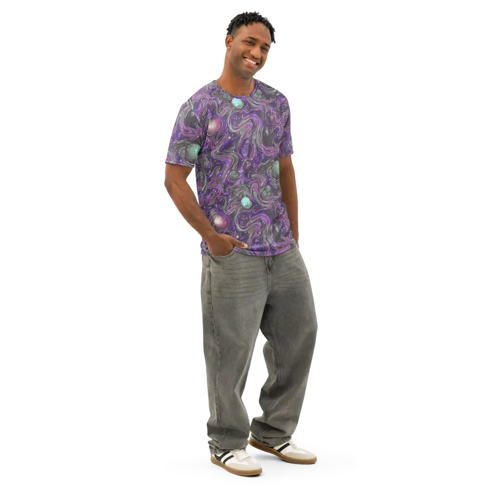 Amethyst Orbit on Men's Cotton Crew Neck T-Shirt — Right Front