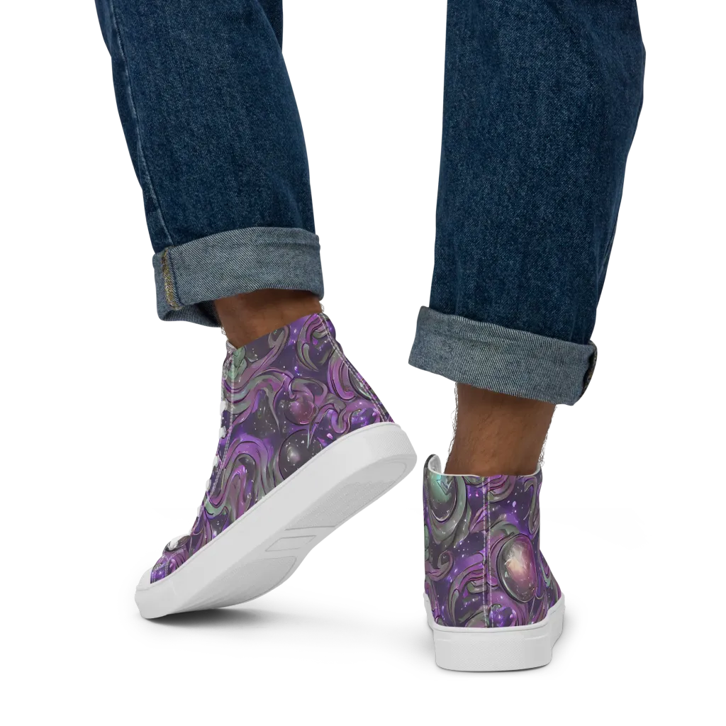 Amethyst Orbit on Men's High Top Canvas Shoes — Back