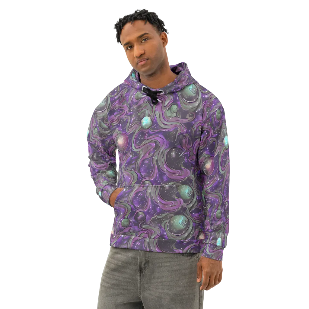 Amethyst Orbit on Cotton Hoodie — Left Front