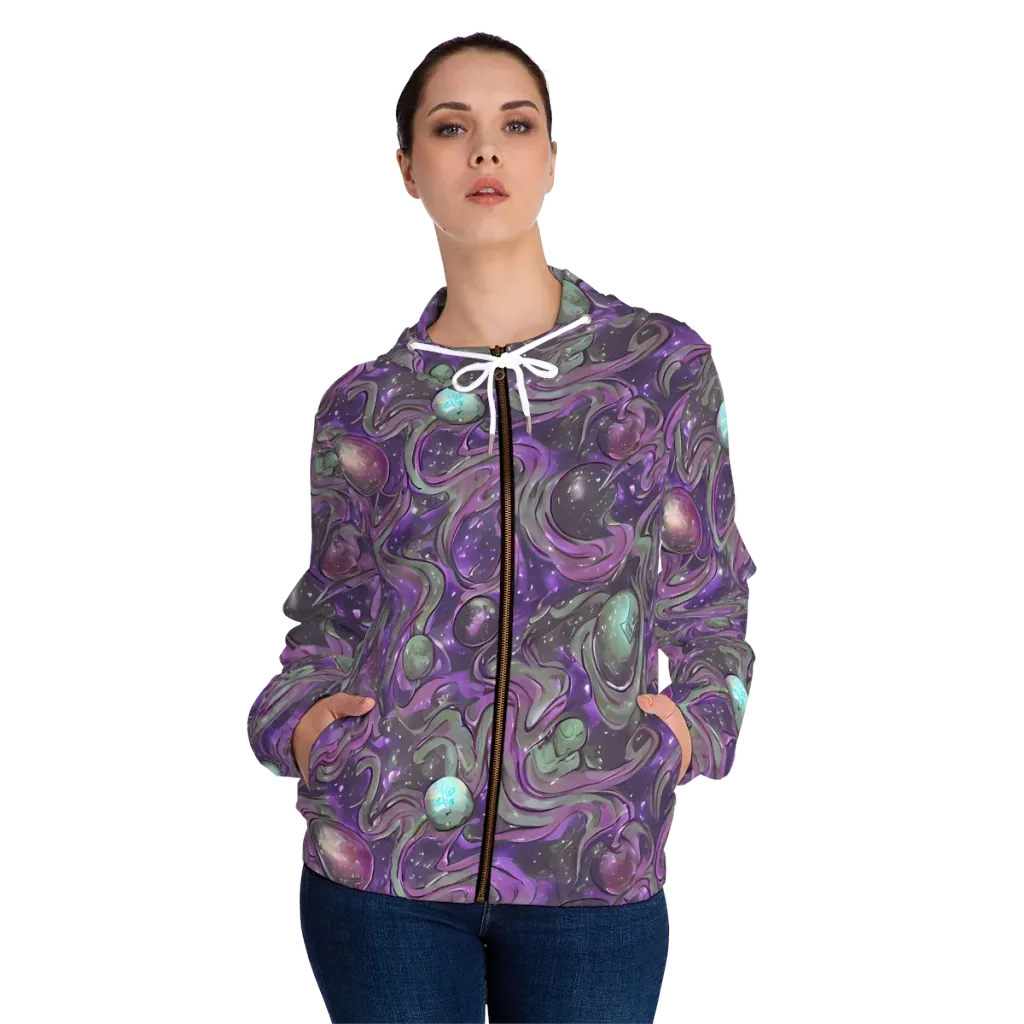 Amethyst Orbit on Women's Full-Zip Hoodie — Front On Person