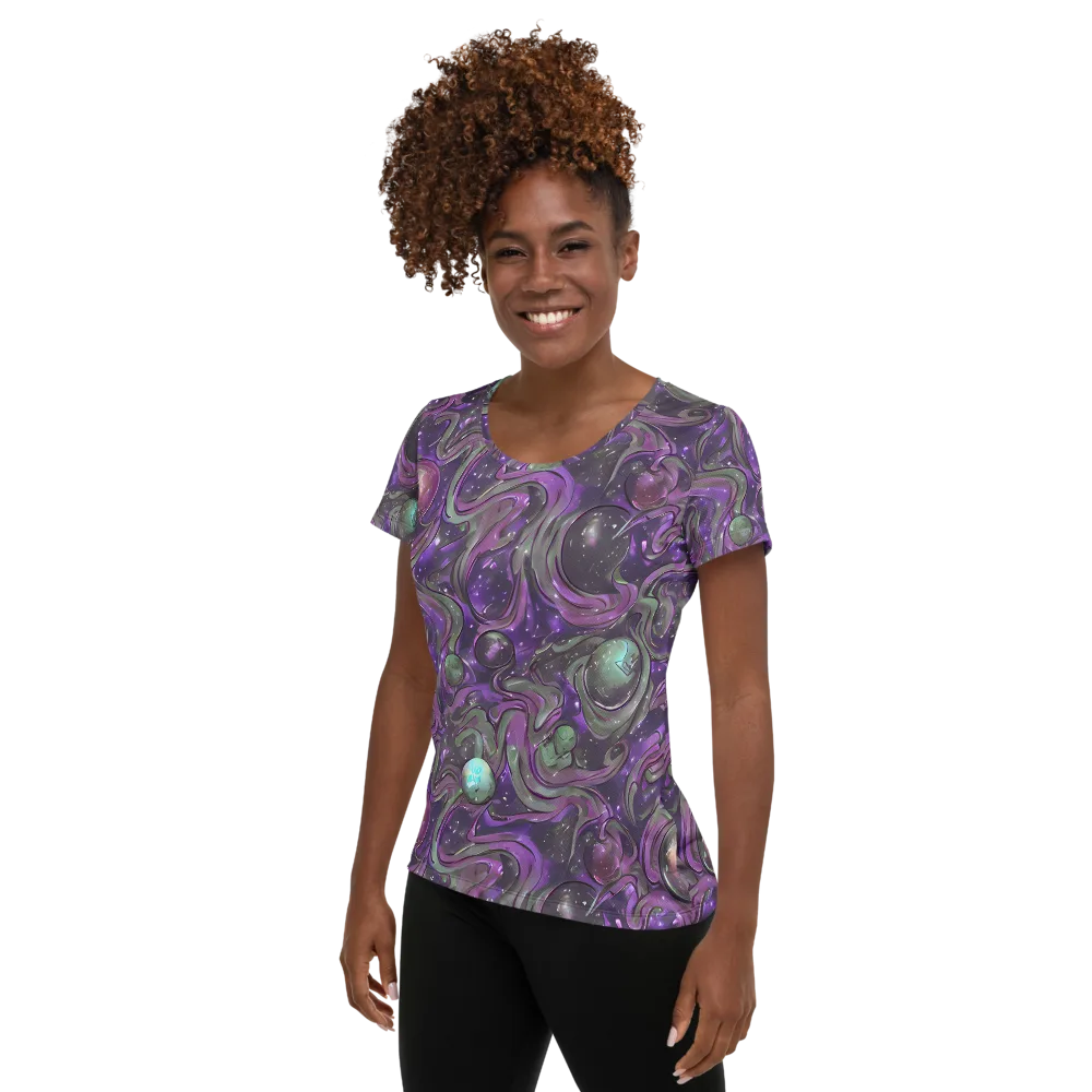 Amethyst Orbit on Women's Athletic T-Shirt — Left