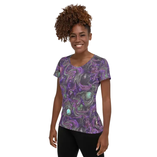 Amethyst Orbit on a Women's Athletic T-Shirt