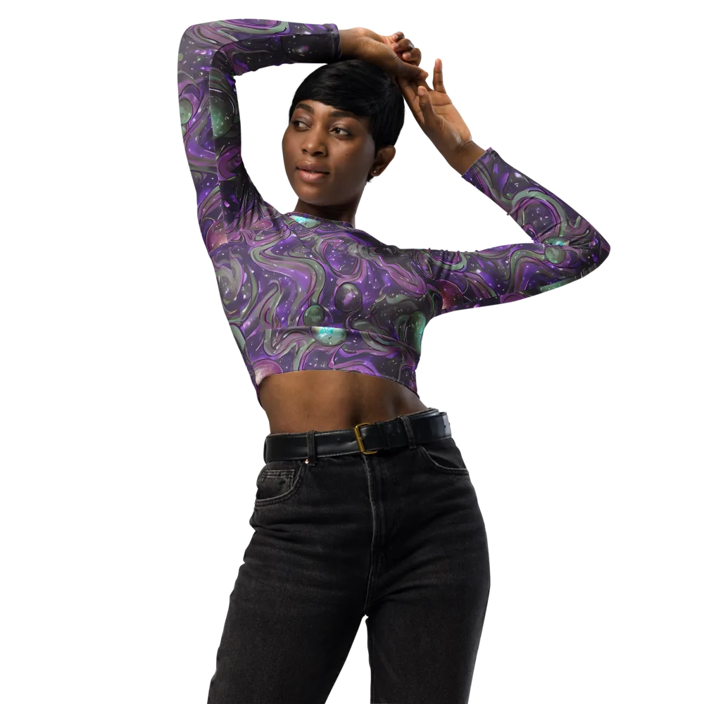 Amethyst Orbit on Long Sleeve Crop Top — Front