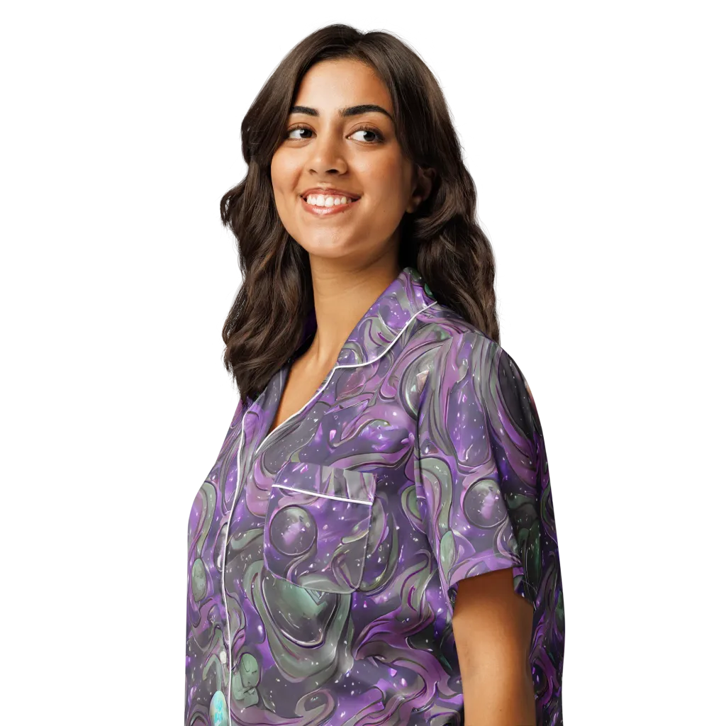 Amethyst Orbit on Women's Short Sleeve Pajama Top — Left Front