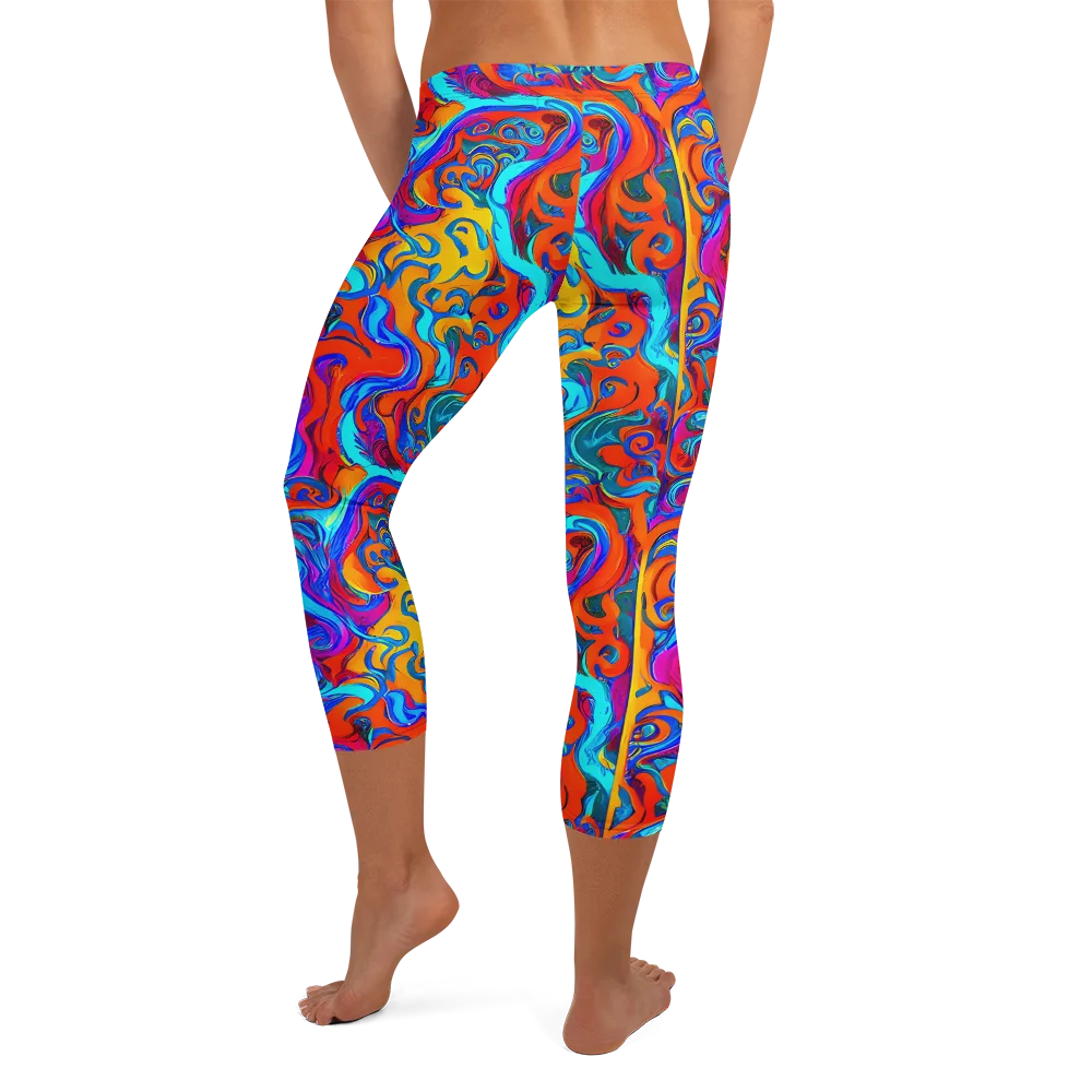 Cobalt Coral Maze on Capri Leggings — Back