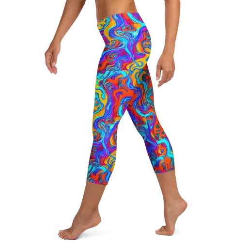Cobalt Coral Maze on a Capri Leggings