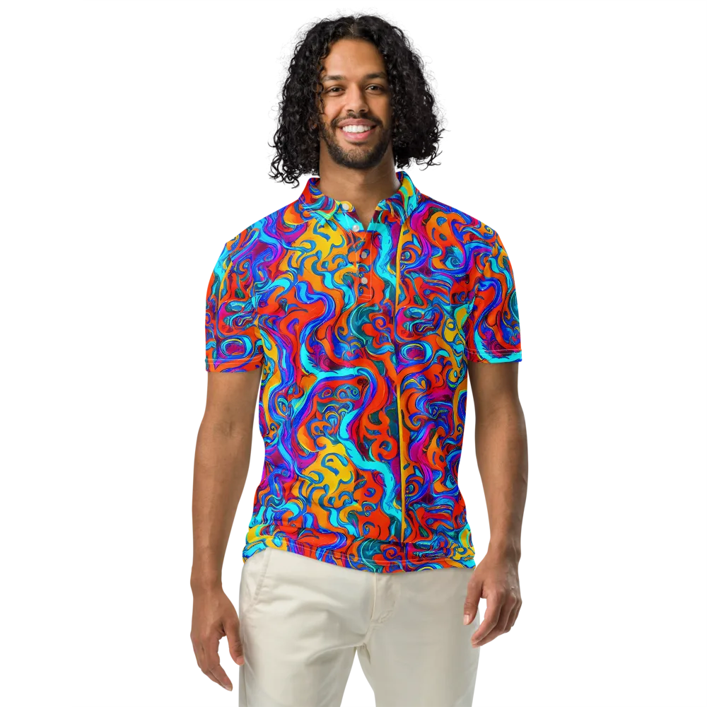 Cobalt Coral Maze on Men's Slim Fit Polo Shirt — Front