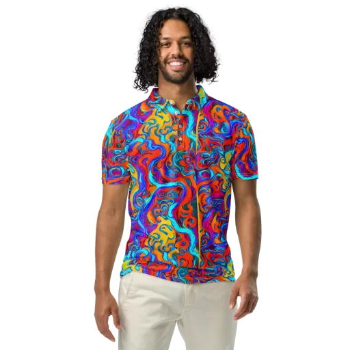 Cobalt Coral Maze on a Men's Slim Fit Polo Shirt