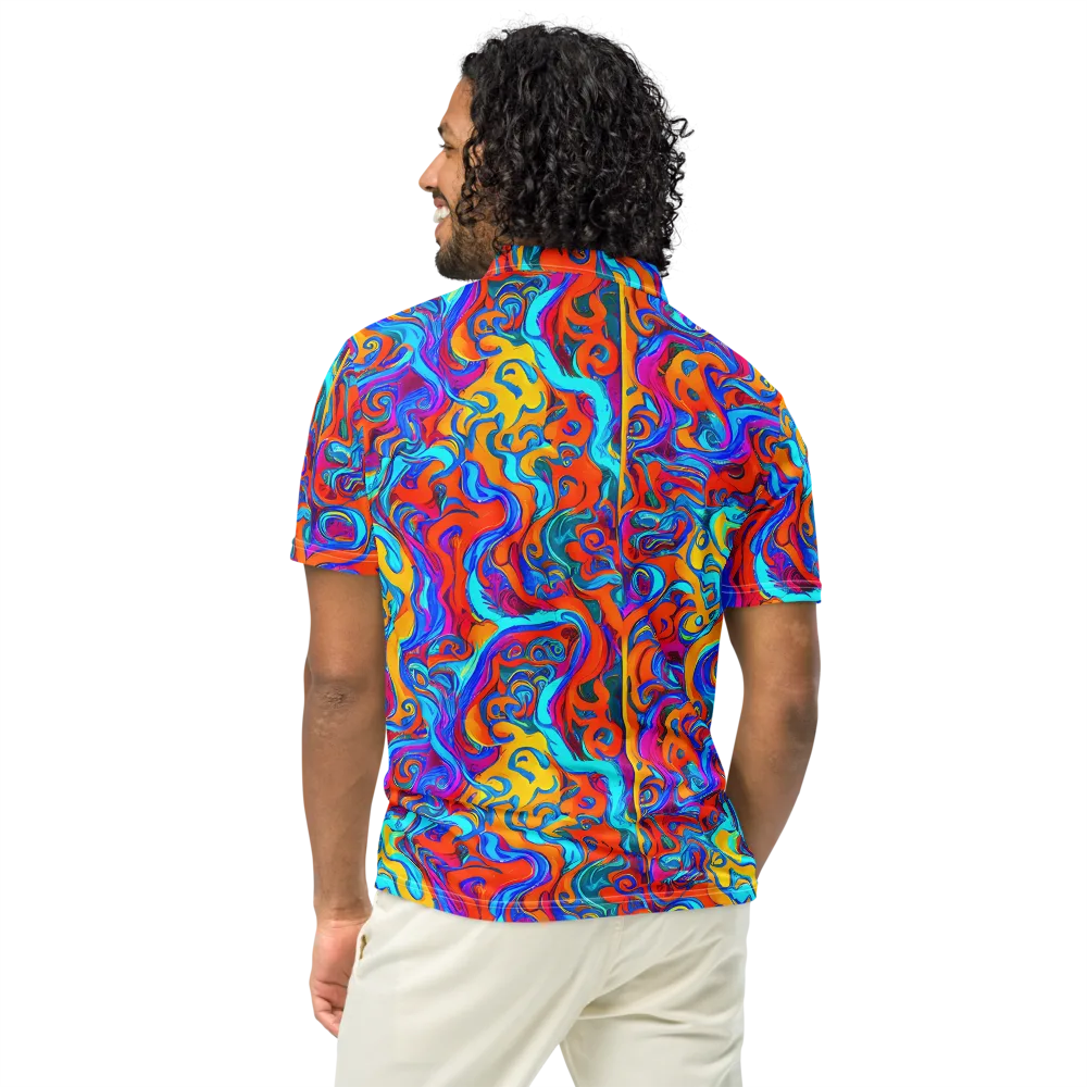 Cobalt Coral Maze on Men's Slim Fit Polo Shirt — Back