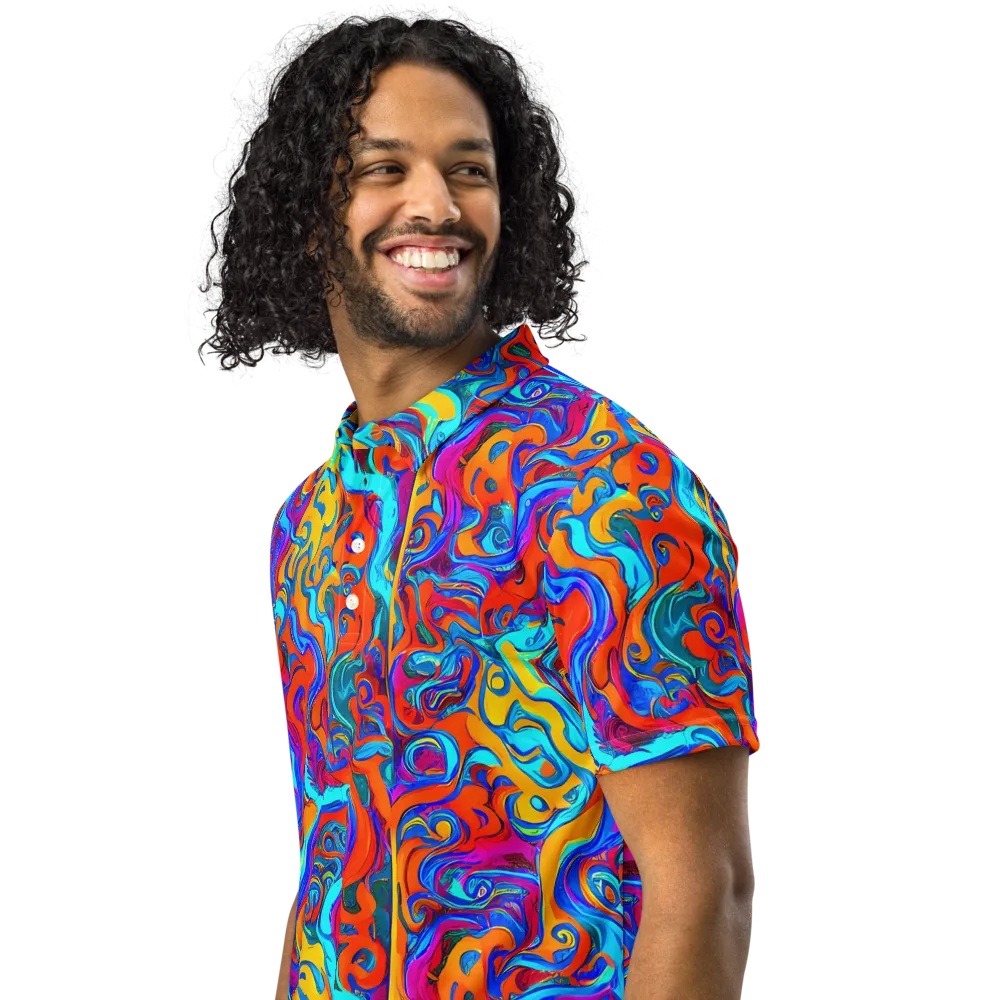 Cobalt Coral Maze on Men's Slim Fit Polo Shirt — Left Front