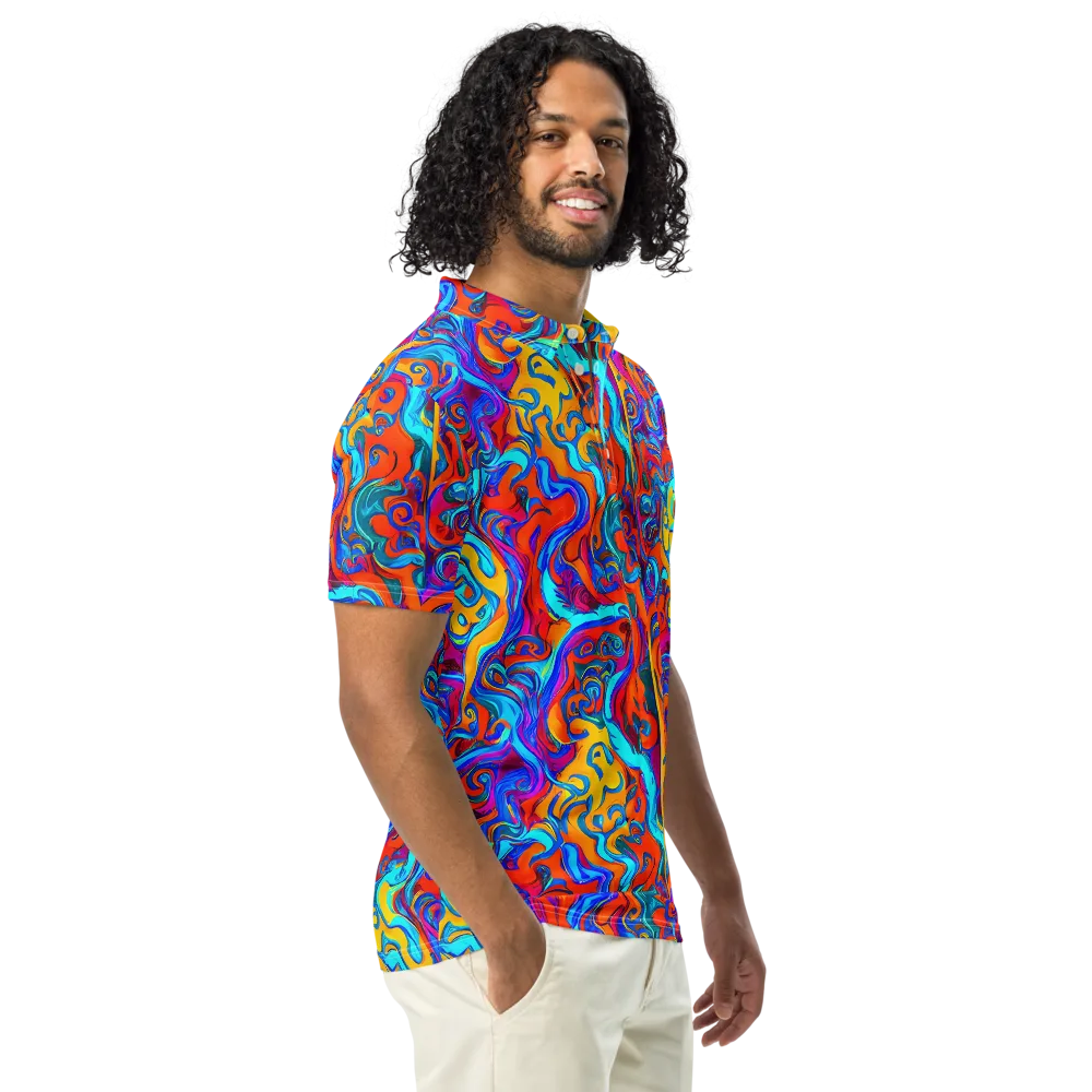 Cobalt Coral Maze on Men's Slim Fit Polo Shirt — Right Front
