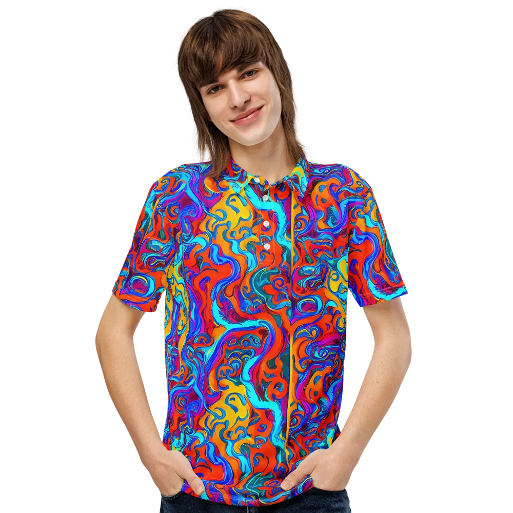 Cobalt Coral Maze on Men's Slim Fit Polo Shirt — Front