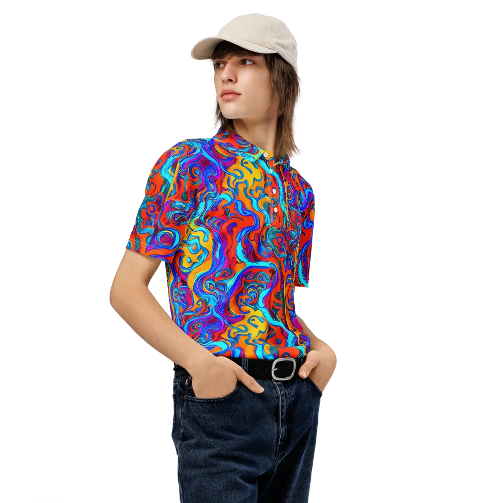 Cobalt Coral Maze on Men's Slim Fit Polo Shirt — Right Front
