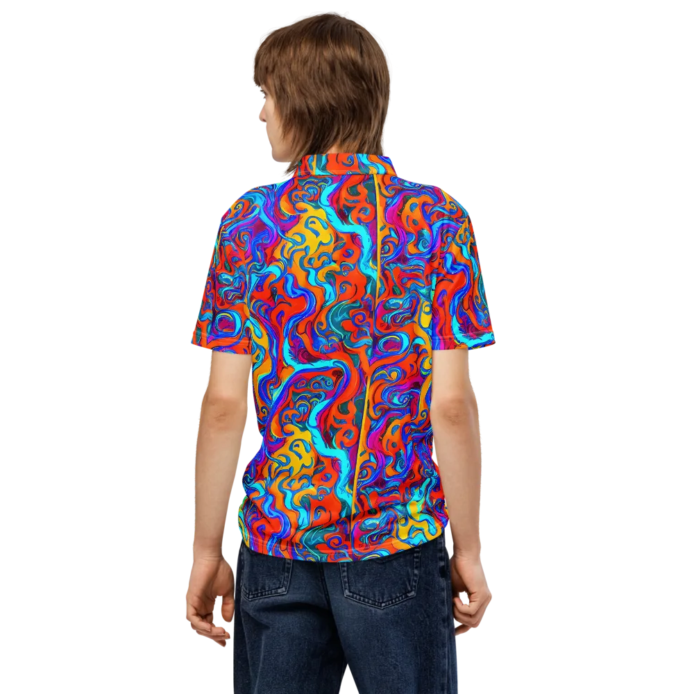 Cobalt Coral Maze on Men's Slim Fit Polo Shirt — Back