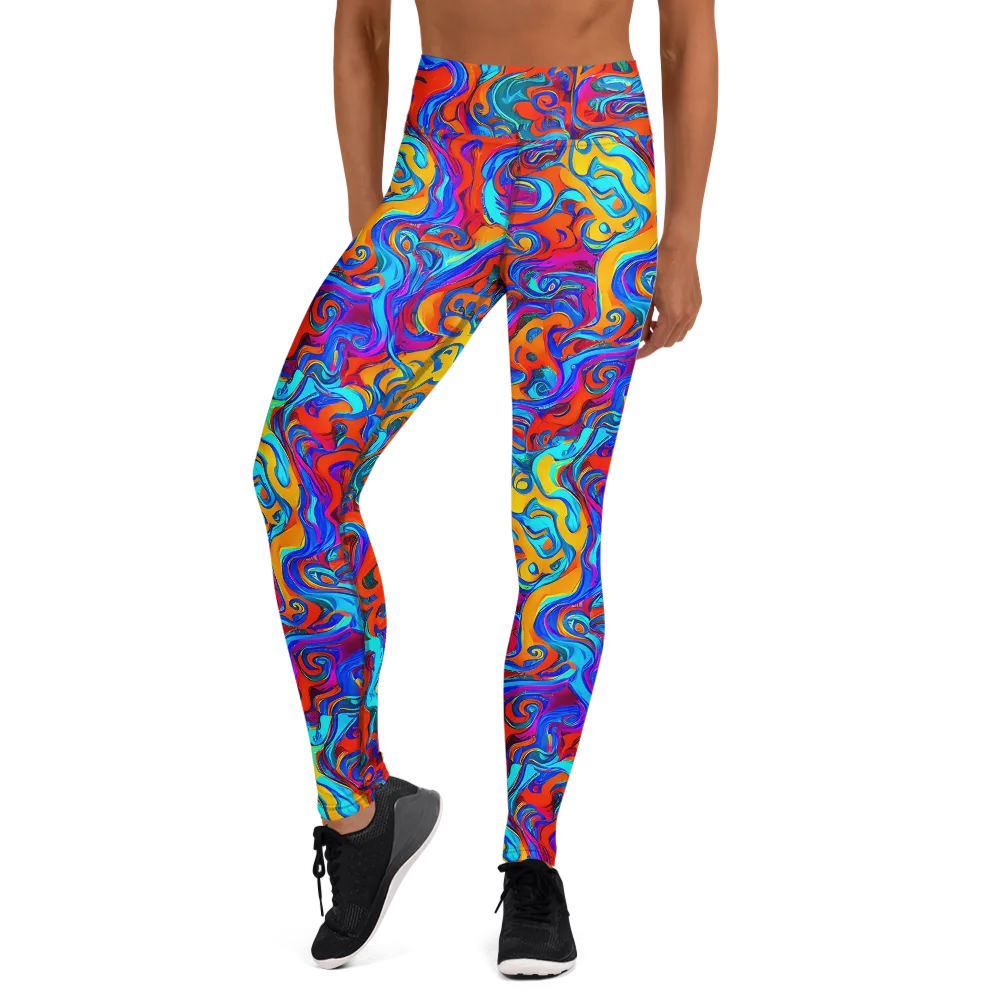 Cobalt Coral Maze on Yoga Leggings — Front