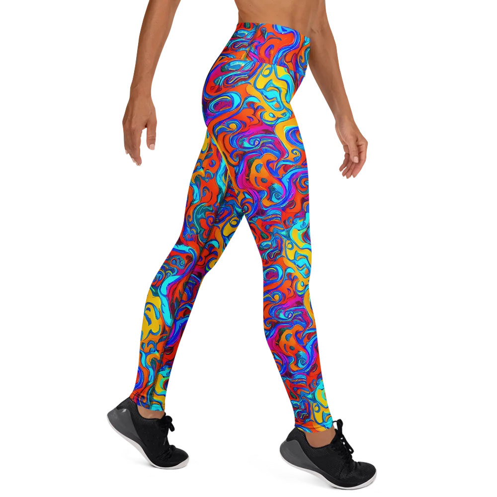 Cobalt Coral Maze on Yoga Leggings — Right