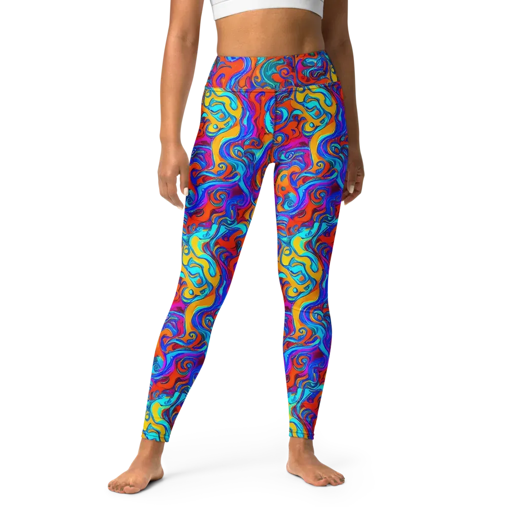 Cobalt Coral Maze on Yoga Leggings — Front