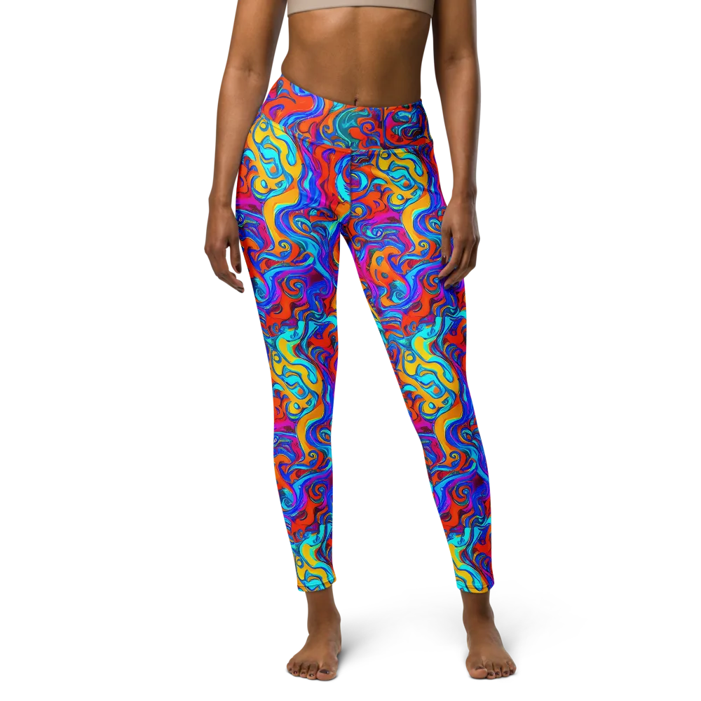 Cobalt Coral Maze on Yoga Leggings — Front