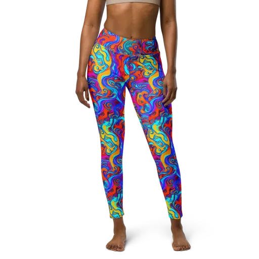 Cobalt Coral Maze on a Yoga Leggings