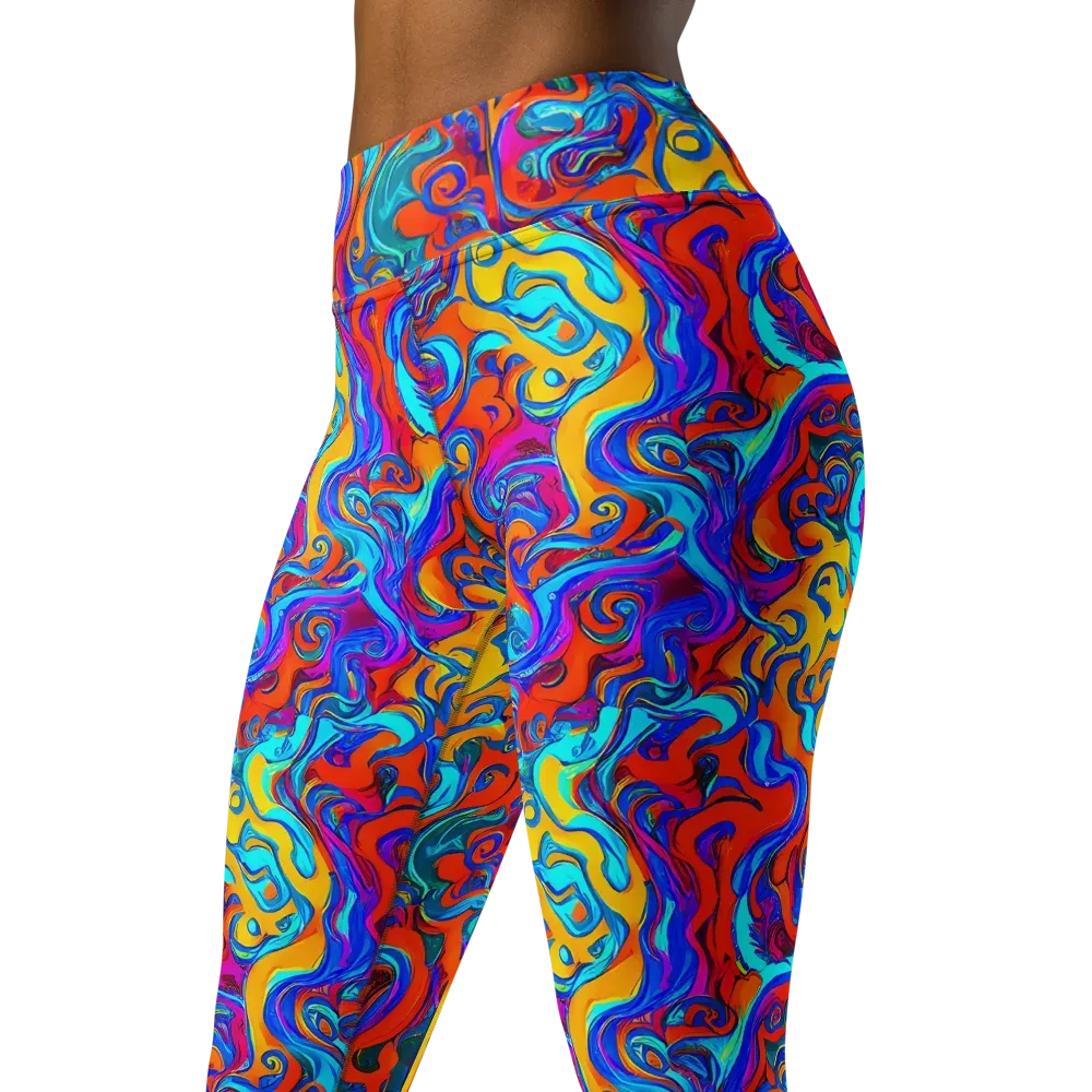 Cobalt Coral Maze on Yoga Leggings — Left Front