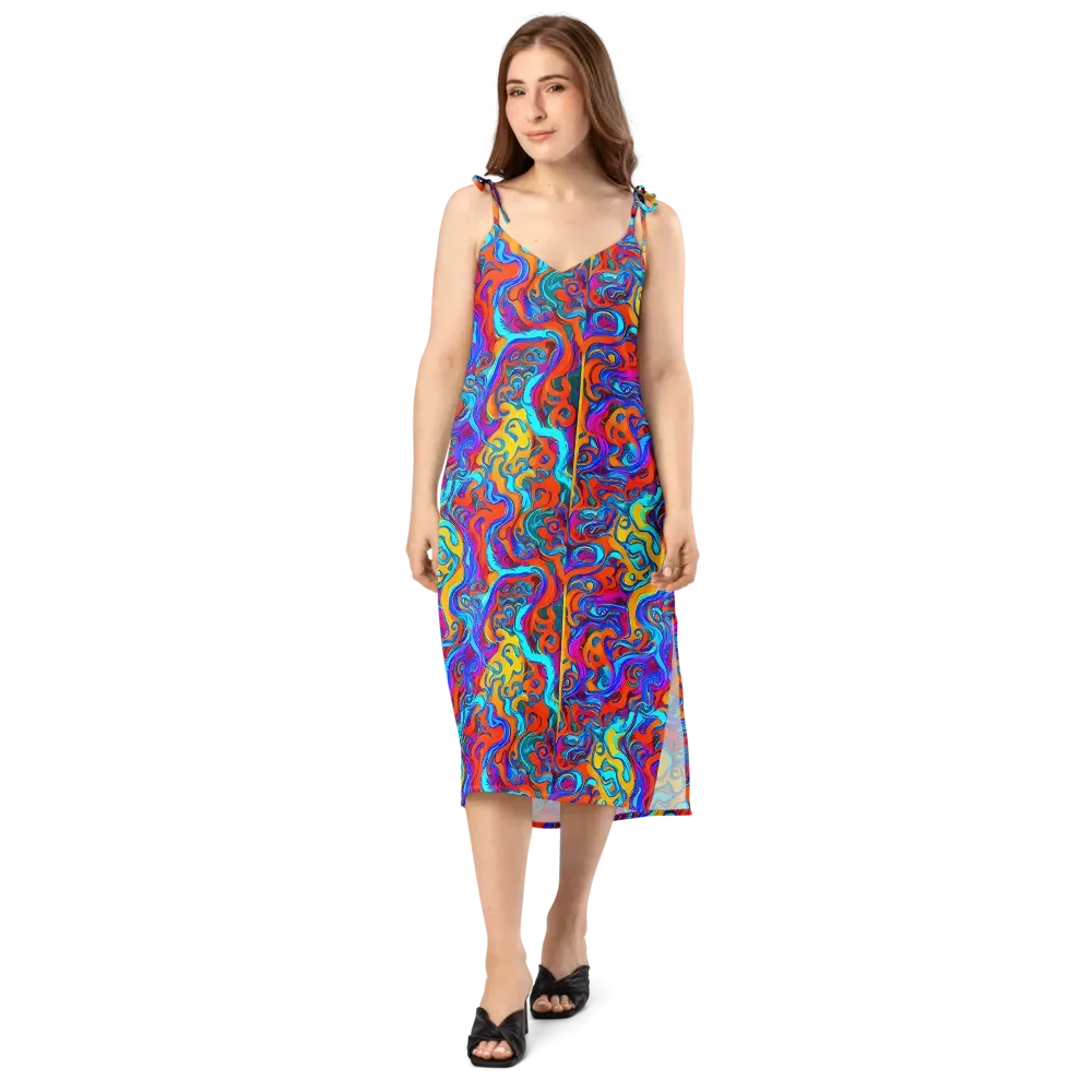 Cobalt Coral Maze on Slip Dress — Front