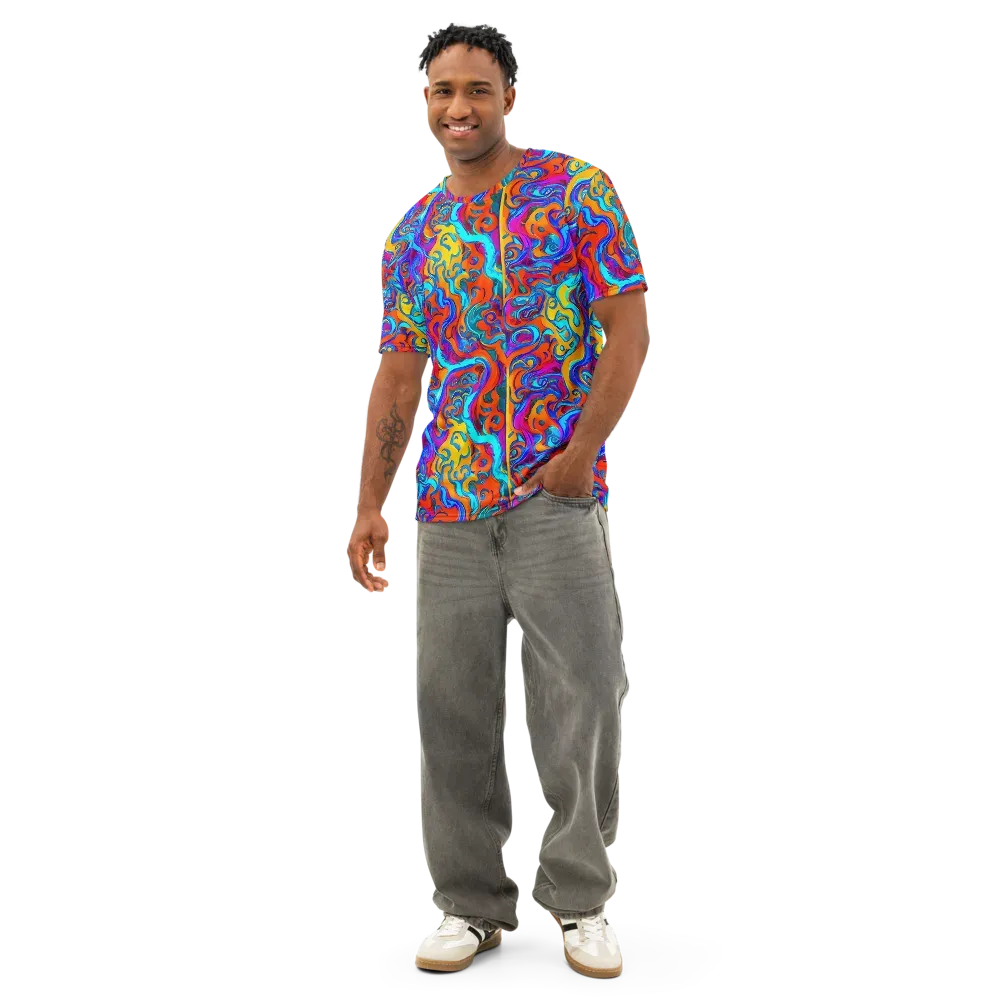Cobalt Coral Maze on Men's Cotton Crew Neck T-Shirt — Front