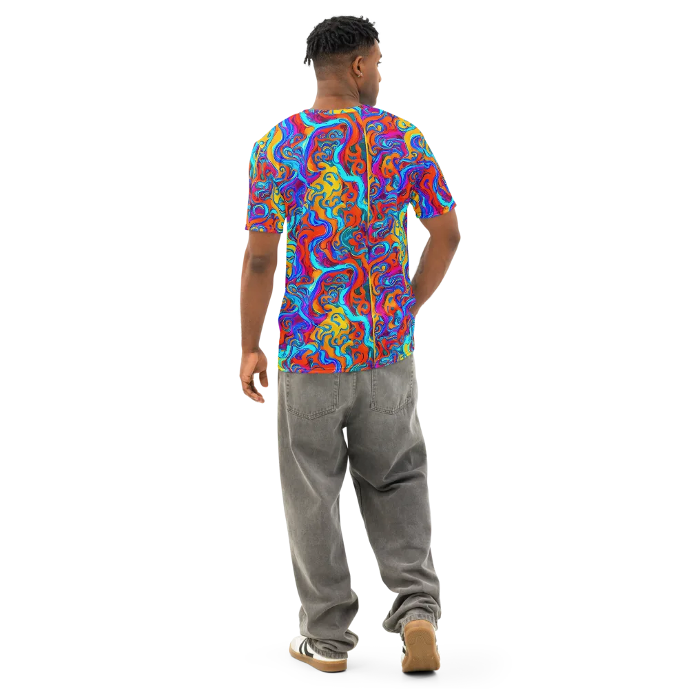 Cobalt Coral Maze on Men's Cotton Crew Neck T-Shirt — Back