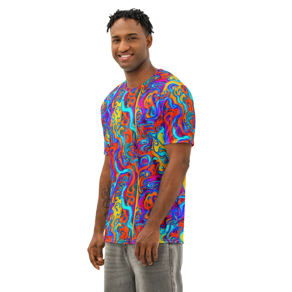 Cobalt Coral Maze on Men's Cotton Crew Neck T-Shirt — Left Front
