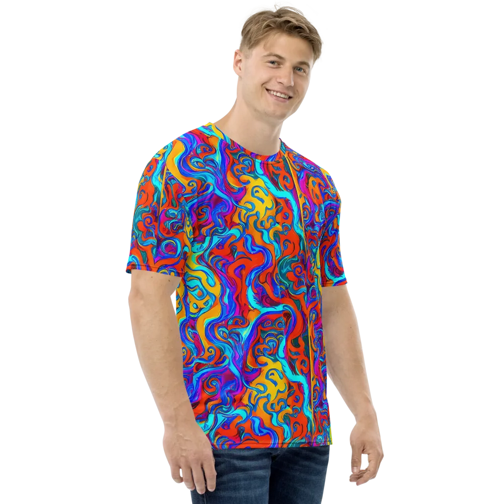 Cobalt Coral Maze on Men's Crew Neck T-Shirt — Right