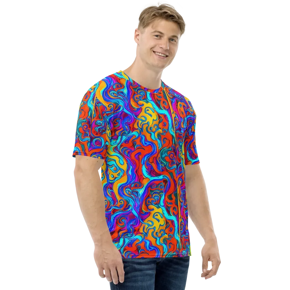 Cobalt Coral Maze on Men's Crew Neck T-Shirt — Right