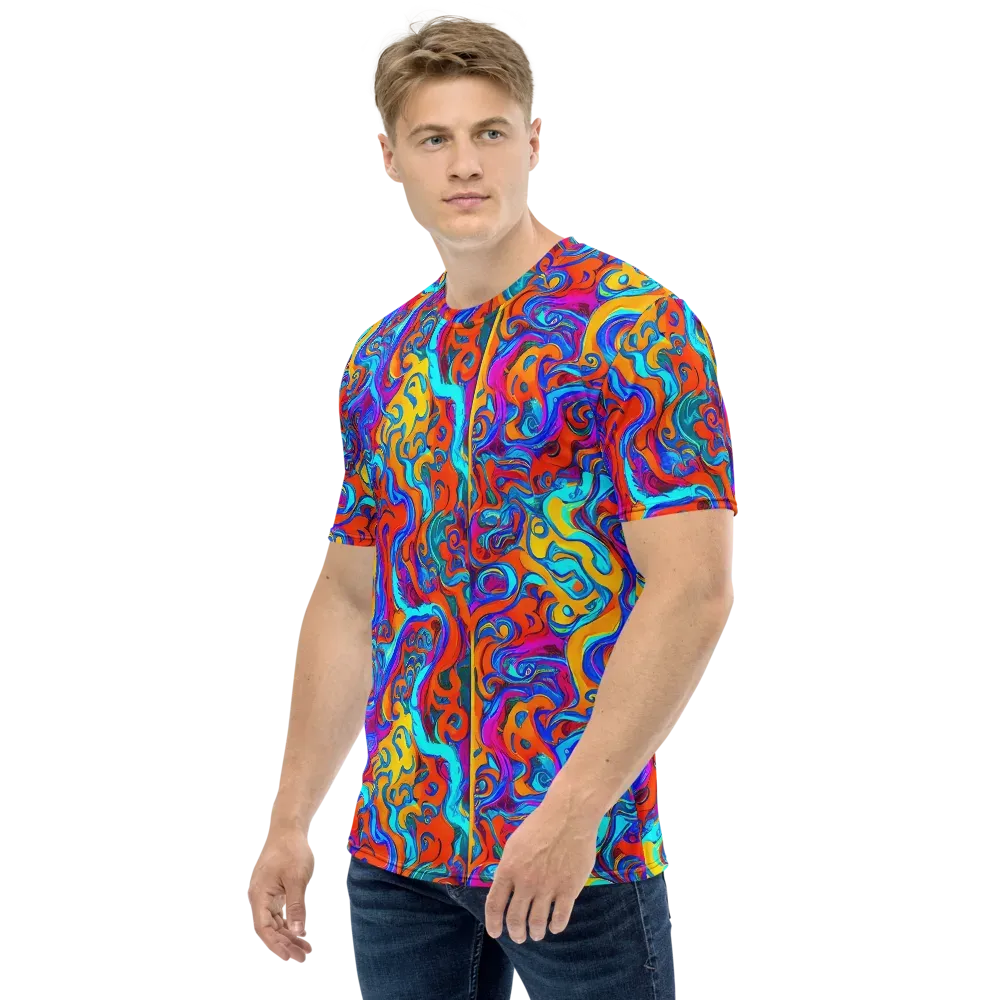 Cobalt Coral Maze on Men's Crew Neck T-Shirt — Left