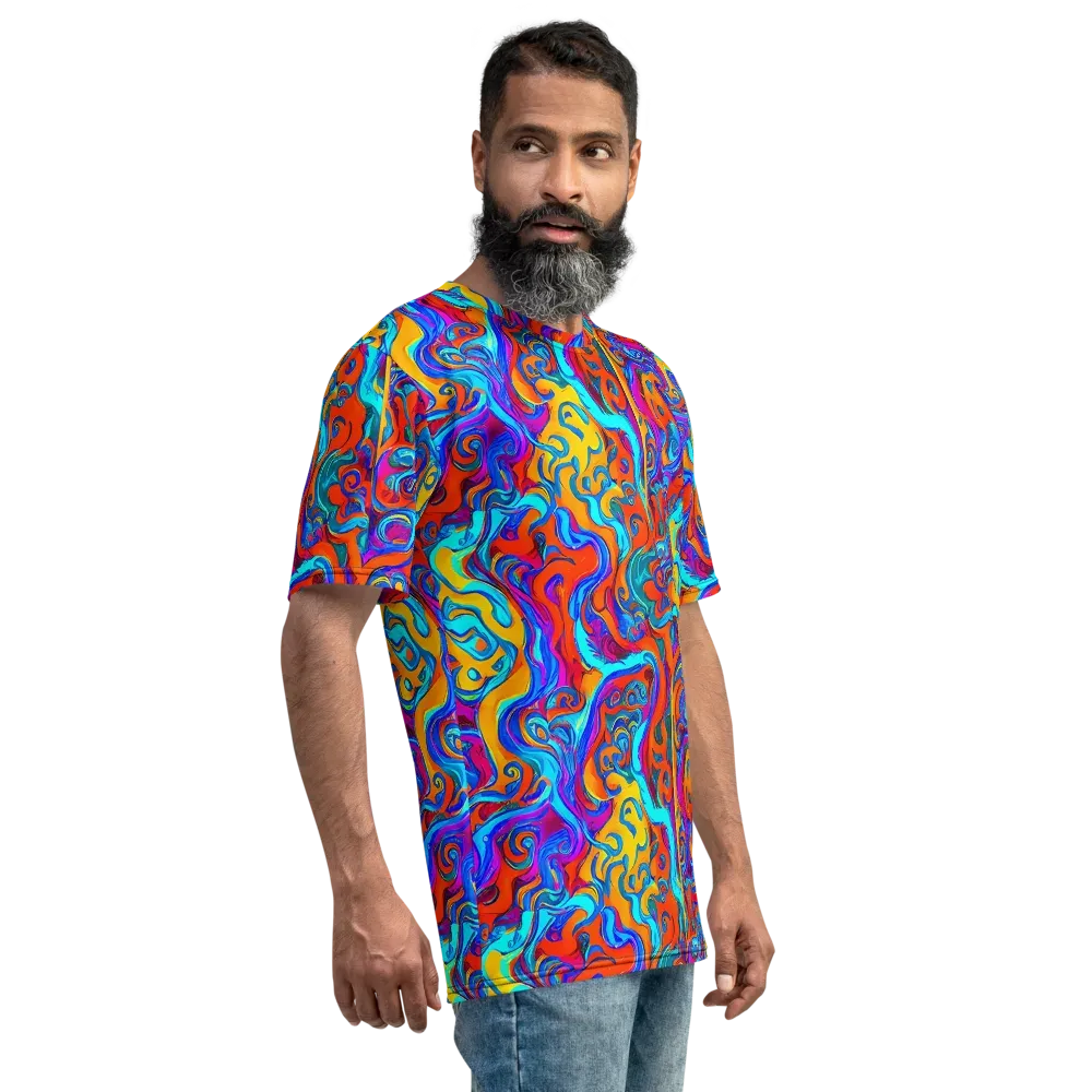 Cobalt Coral Maze on Men's Crew Neck T-Shirt — Right