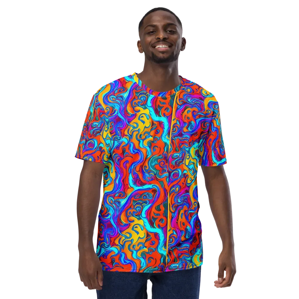 Cobalt Coral Maze on Men's Crew Neck T-Shirt — Front