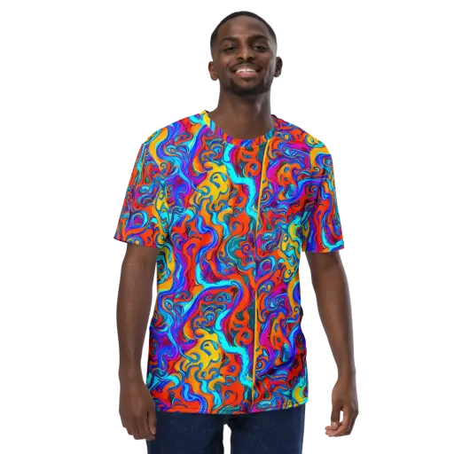 Cobalt Coral Maze on a Men's Crew Neck T-Shirt