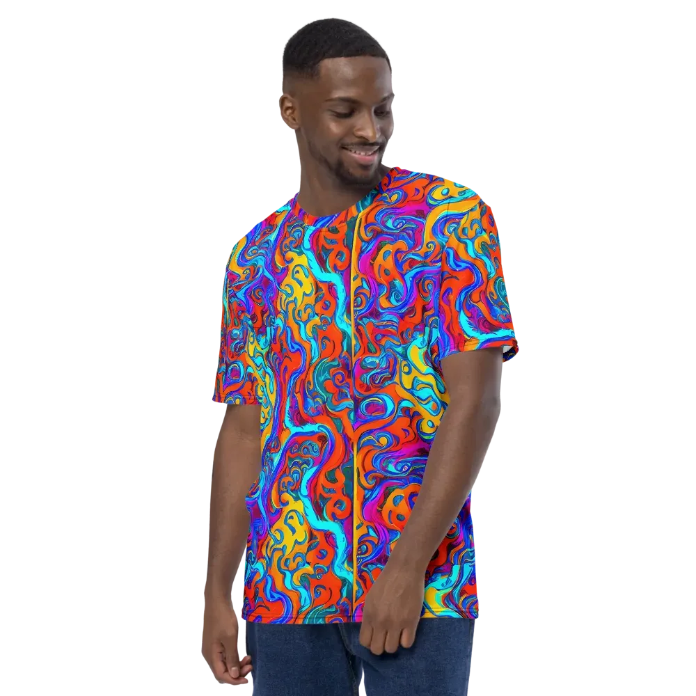 Cobalt Coral Maze on Men's Crew Neck T-Shirt — Left
