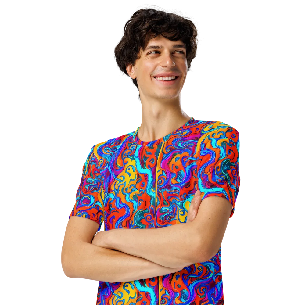 Cobalt Coral Maze on Men's Crew Neck T-Shirt — Left Front